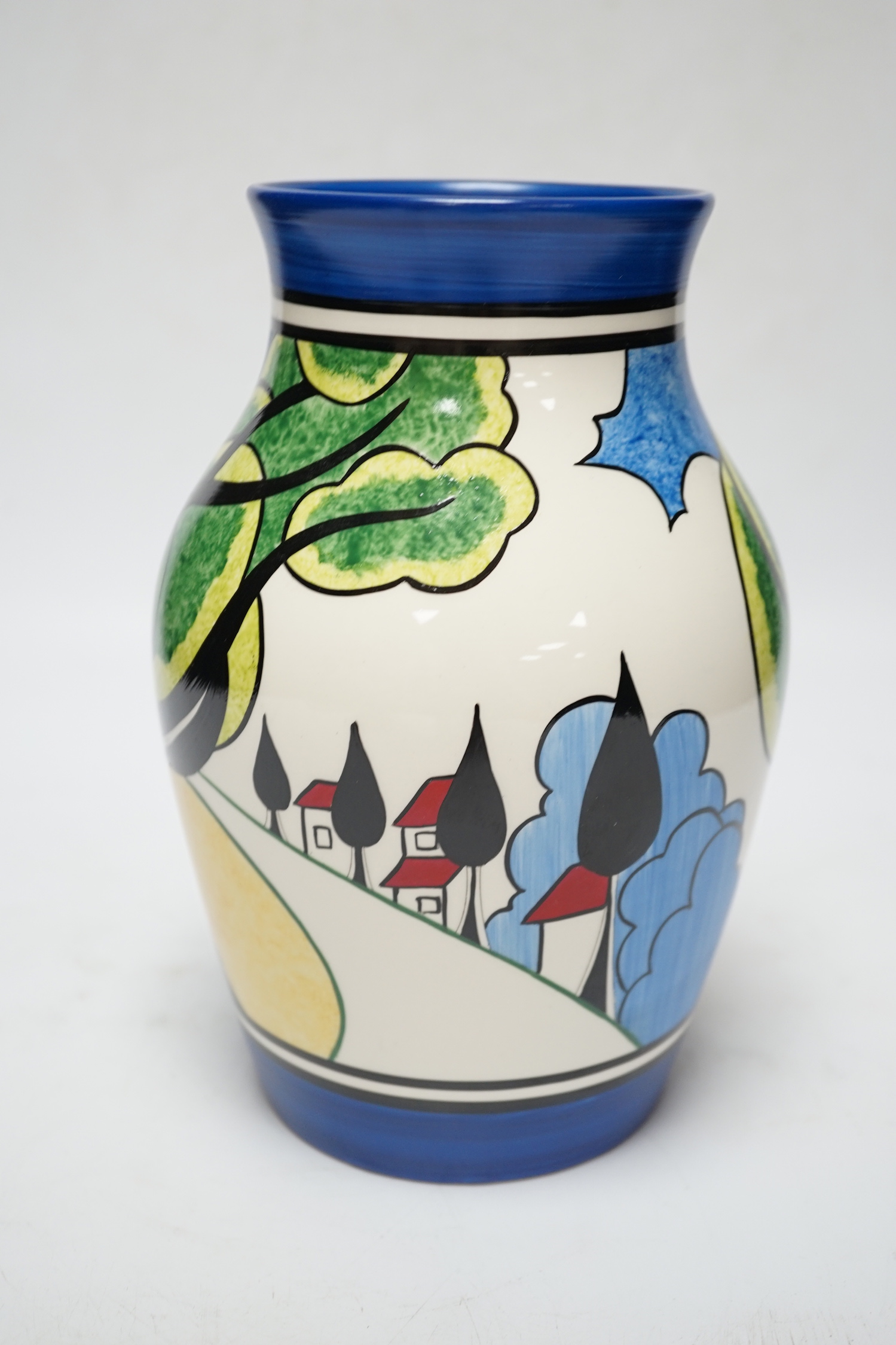A Wedgwood Clarice Cliff limited edition Isis vase - May Avenue, with certificate and box, vase 20cm high